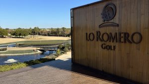 Overlooking the island green on the 18th hole at Lo Romero Golf Club